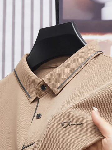Riolio Men's New Polo Shirt Seamless Premium Luxury Cool Fabric Business Casual Golf Slim Fit Blouse Collar T-shirt